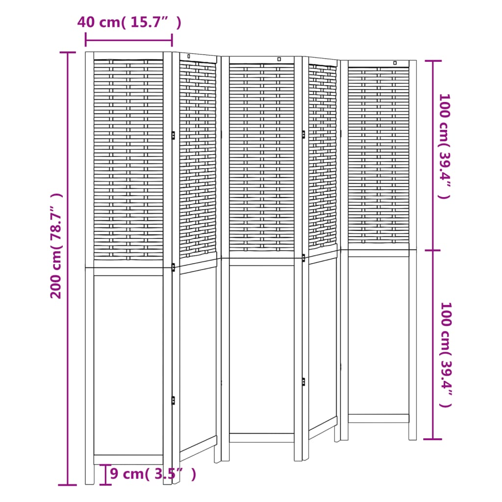 vidaXL Room Divider 5 Panels White Solid Wood Paulownia