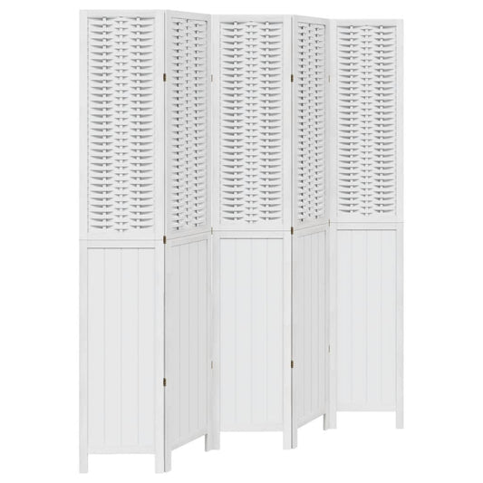 vidaXL Room Divider 5 Panels White Solid Wood Paulownia