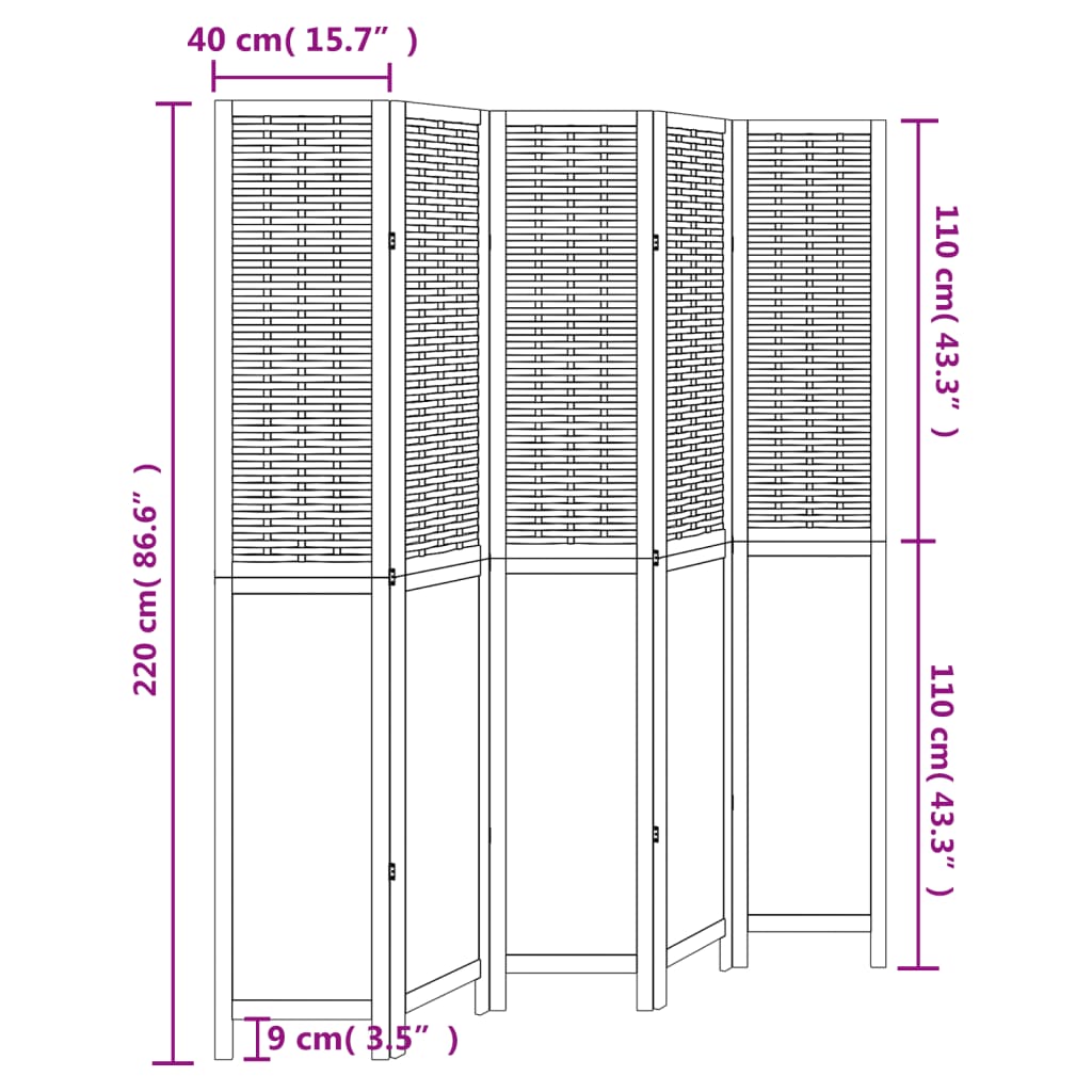 vidaXL Room Divider 5 Panels White Solid Wood Paulownia