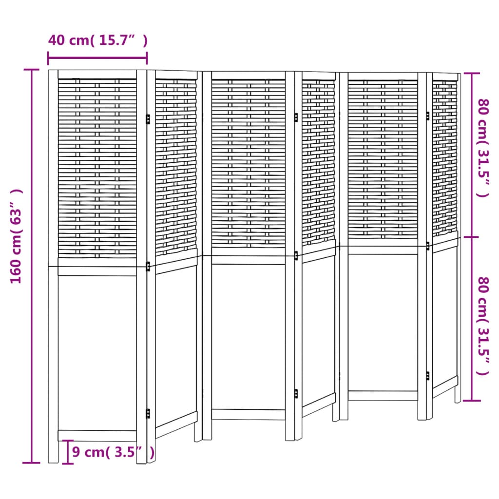 vidaXL Room Divider 6 Panels White Solid Wood Paulownia