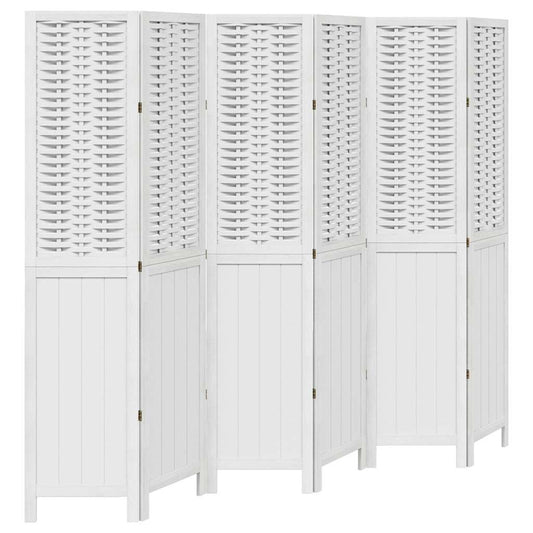 vidaXL Room Divider 6 Panels White Solid Wood Paulownia
