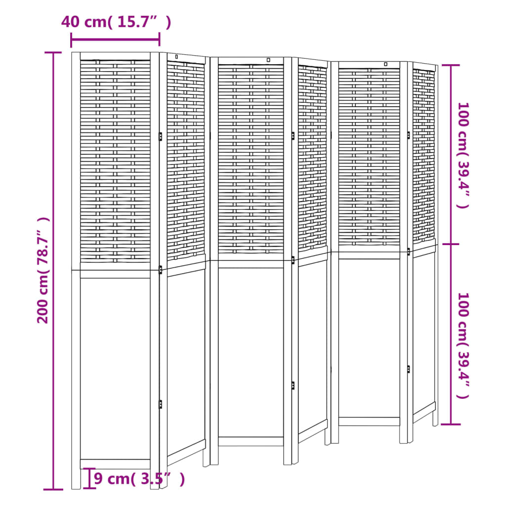 vidaXL Room Divider 6 Panels White Solid Wood Paulownia