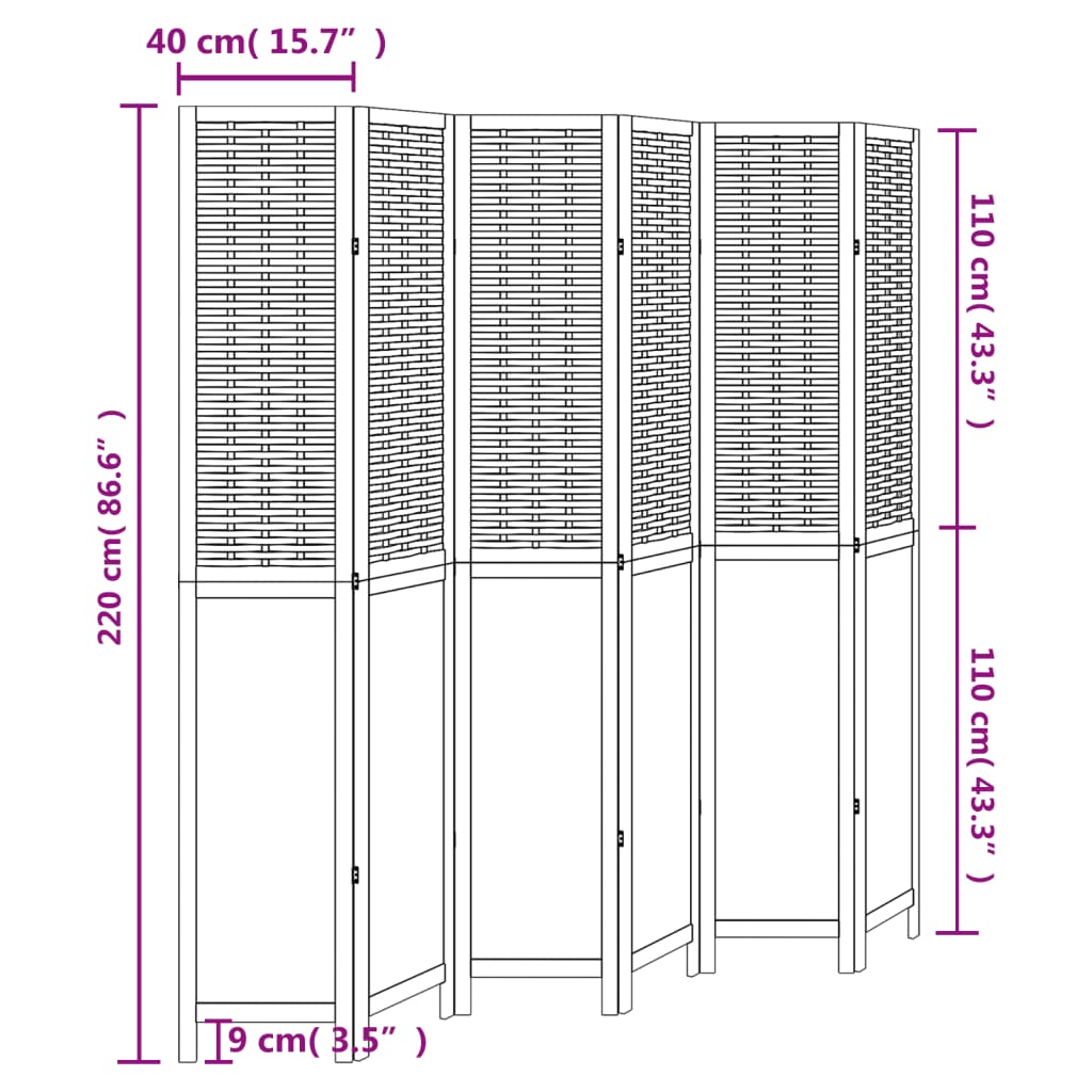 vidaXL Room Divider 6 Panels White Solid Wood Paulownia