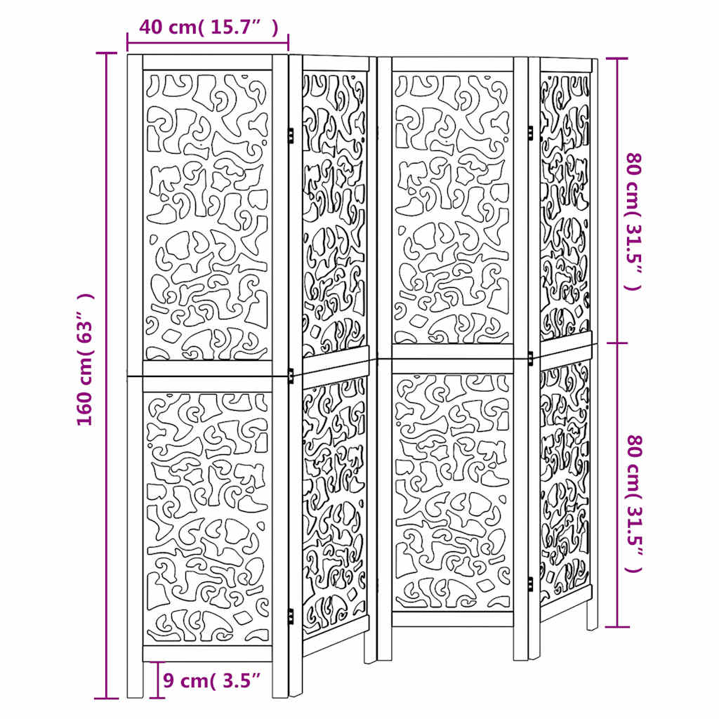 vidaXL Room Divider 4 Panels White Solid Wood Paulownia