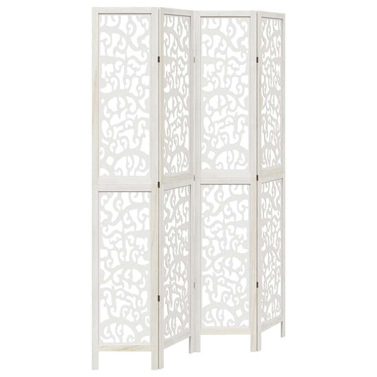 vidaXL Room Divider 4 Panels White Solid Wood Paulownia