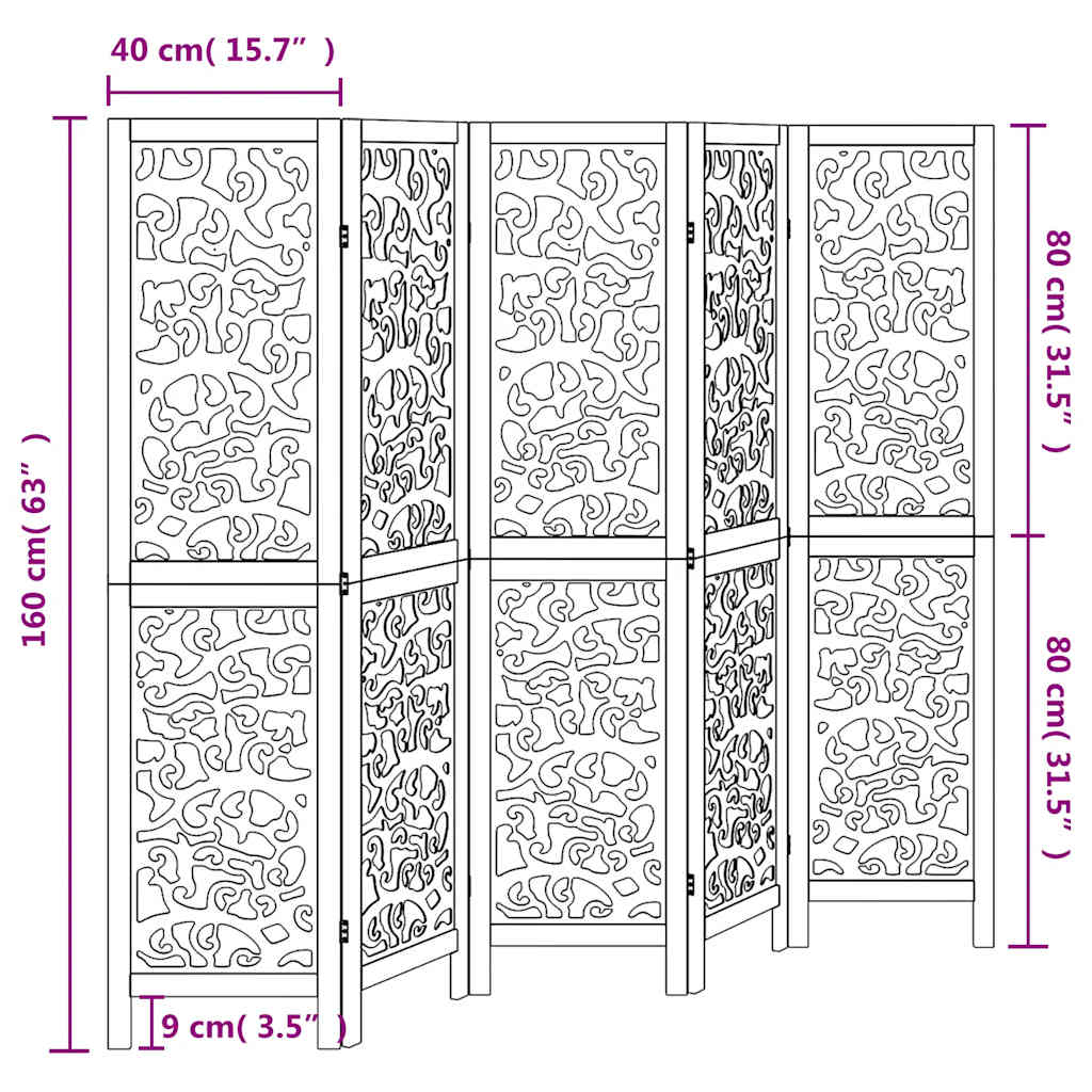 vidaXL Room Divider 5 Panels White Solid Wood Paulownia