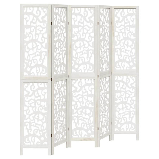 vidaXL Room Divider 5 Panels White Solid Wood Paulownia