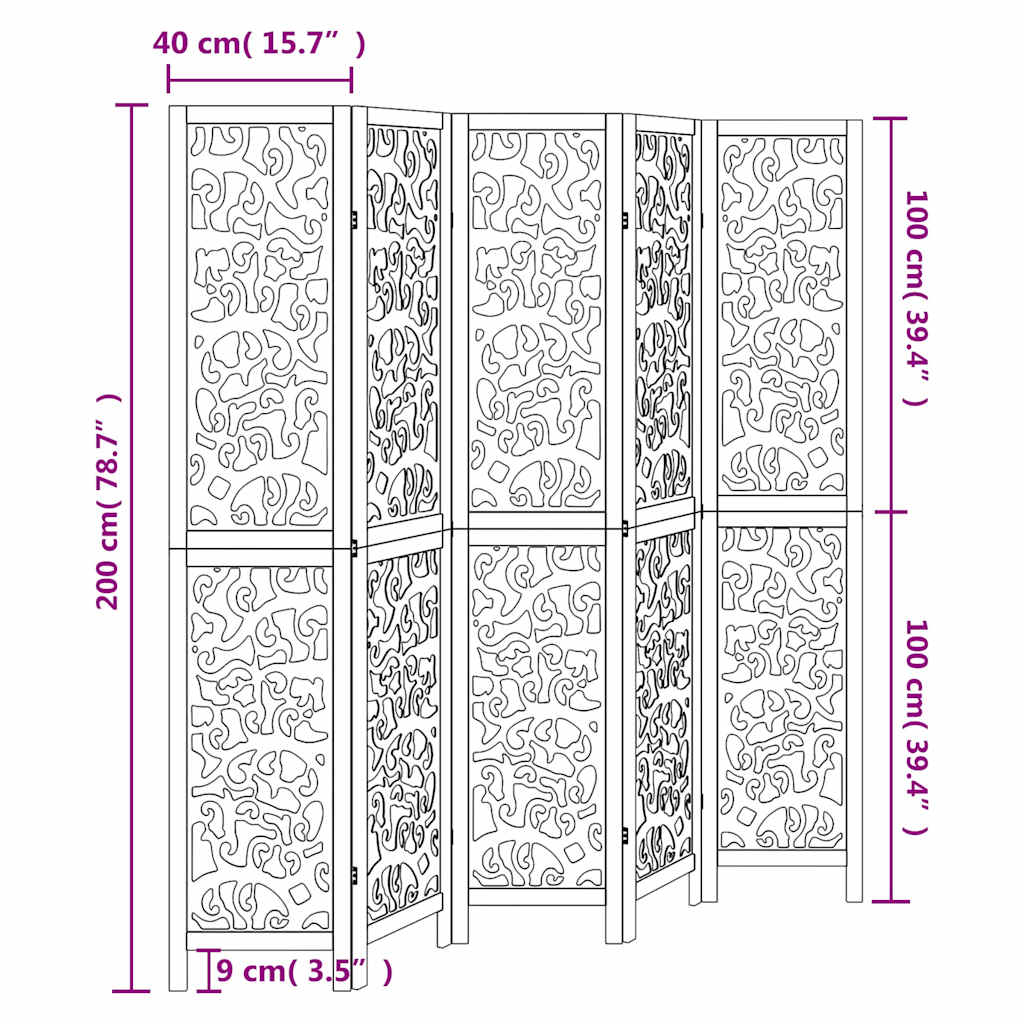 vidaXL Room Divider 5 Panels White Solid Wood Paulownia
