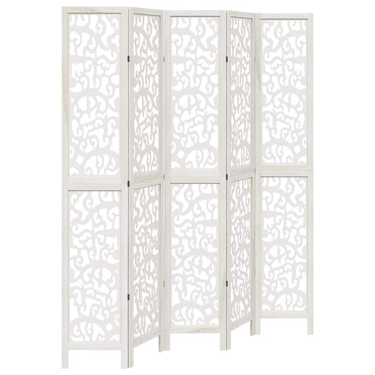 vidaXL Room Divider 5 Panels White Solid Wood Paulownia