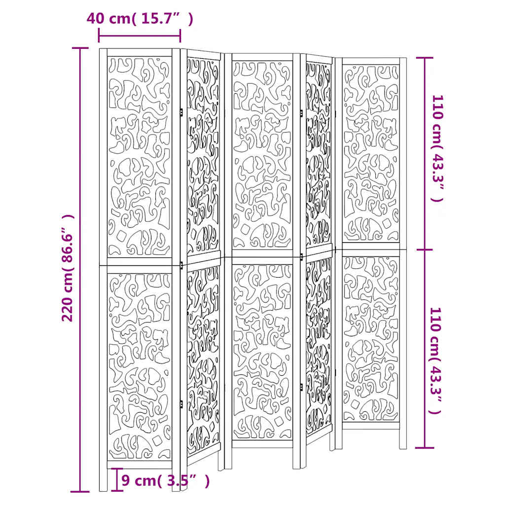 vidaXL Room Divider 5 Panels White Solid Wood Paulownia