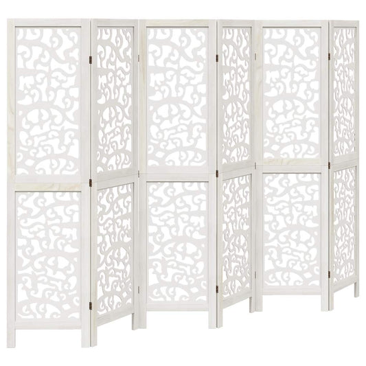 vidaXL Room Divider 6 Panels White Solid Wood Paulownia
