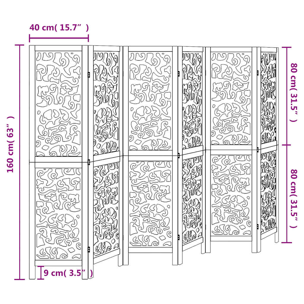 vidaXL Room Divider 6 Panels White Solid Wood Paulownia