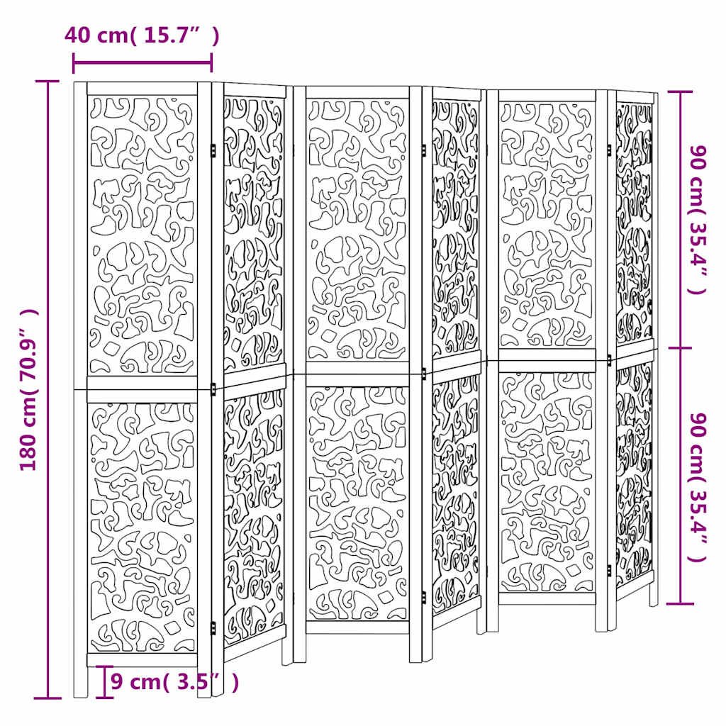 vidaXL Room Divider 6 Panels White Solid Wood Paulownia