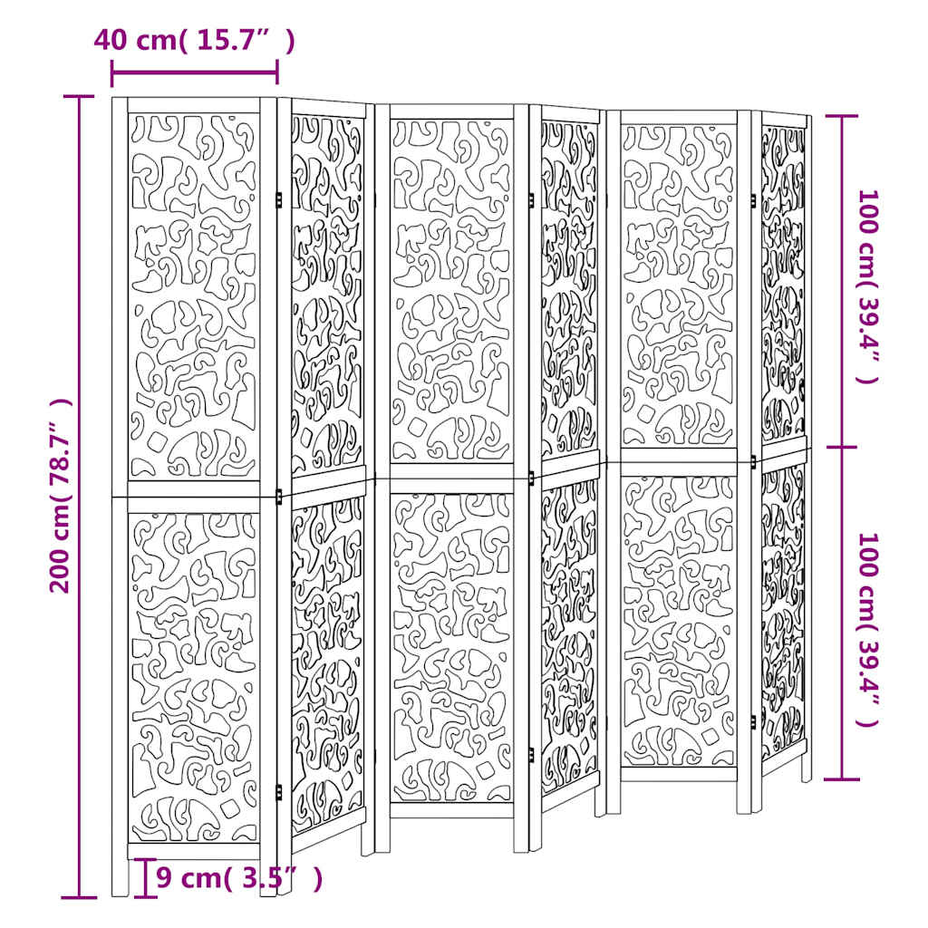 vidaXL Room Divider 6 Panels White Solid Wood Paulownia