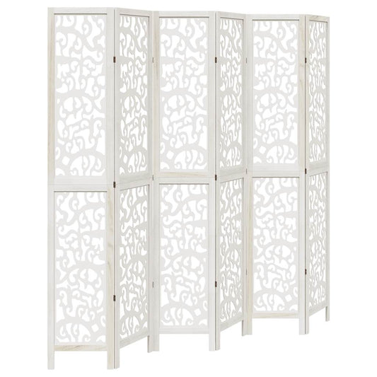 vidaXL Room Divider 6 Panels White Solid Wood Paulownia