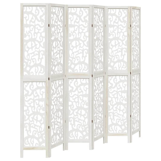 vidaXL Room Divider 6 Panels White Solid Wood Paulownia