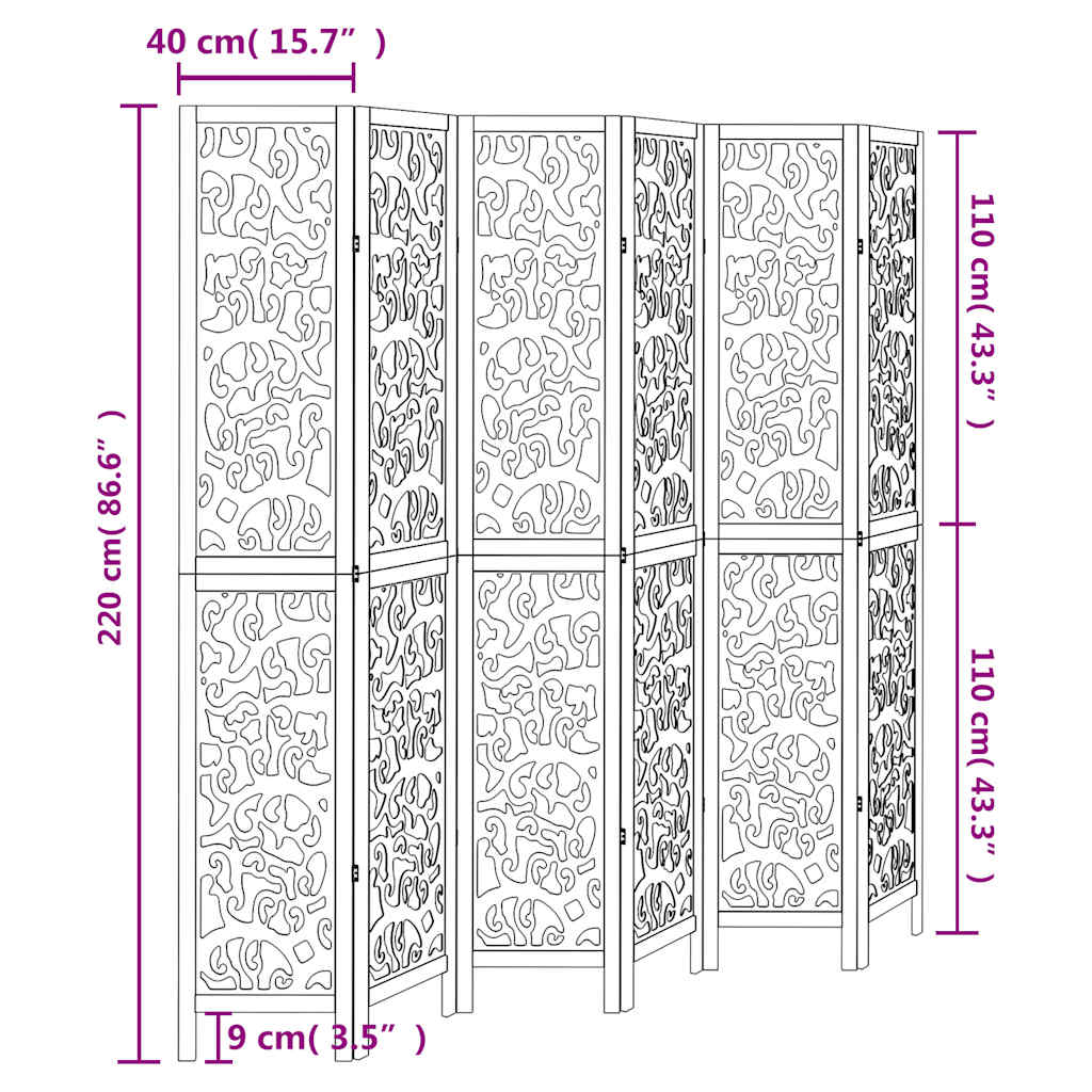 vidaXL Room Divider 6 Panels White Solid Wood Paulownia