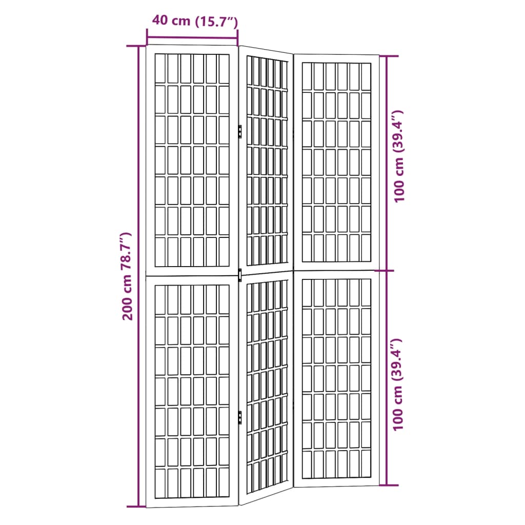 vidaXL Room Divider 3 Panels Black Solid Wood Paulownia