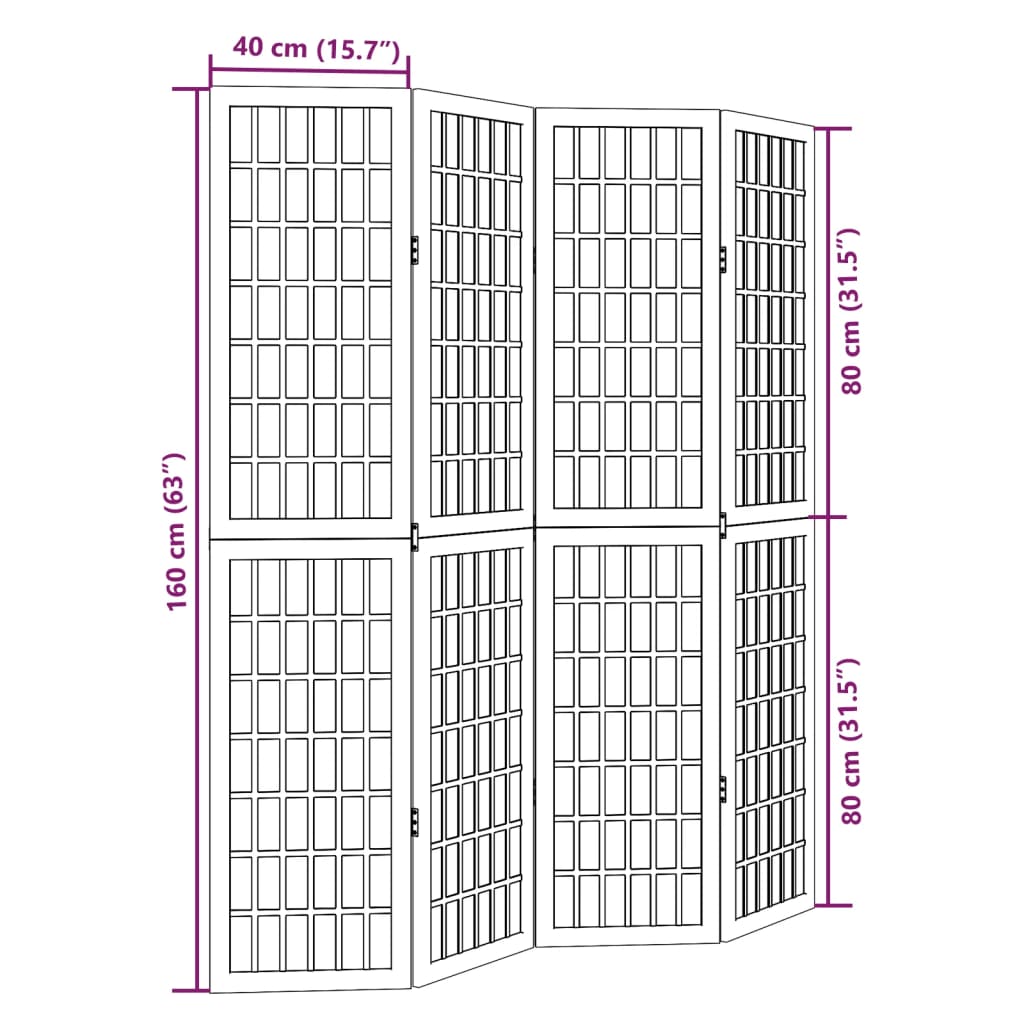 vidaXL Room Divider 4 Panels Black Solid Wood Paulownia