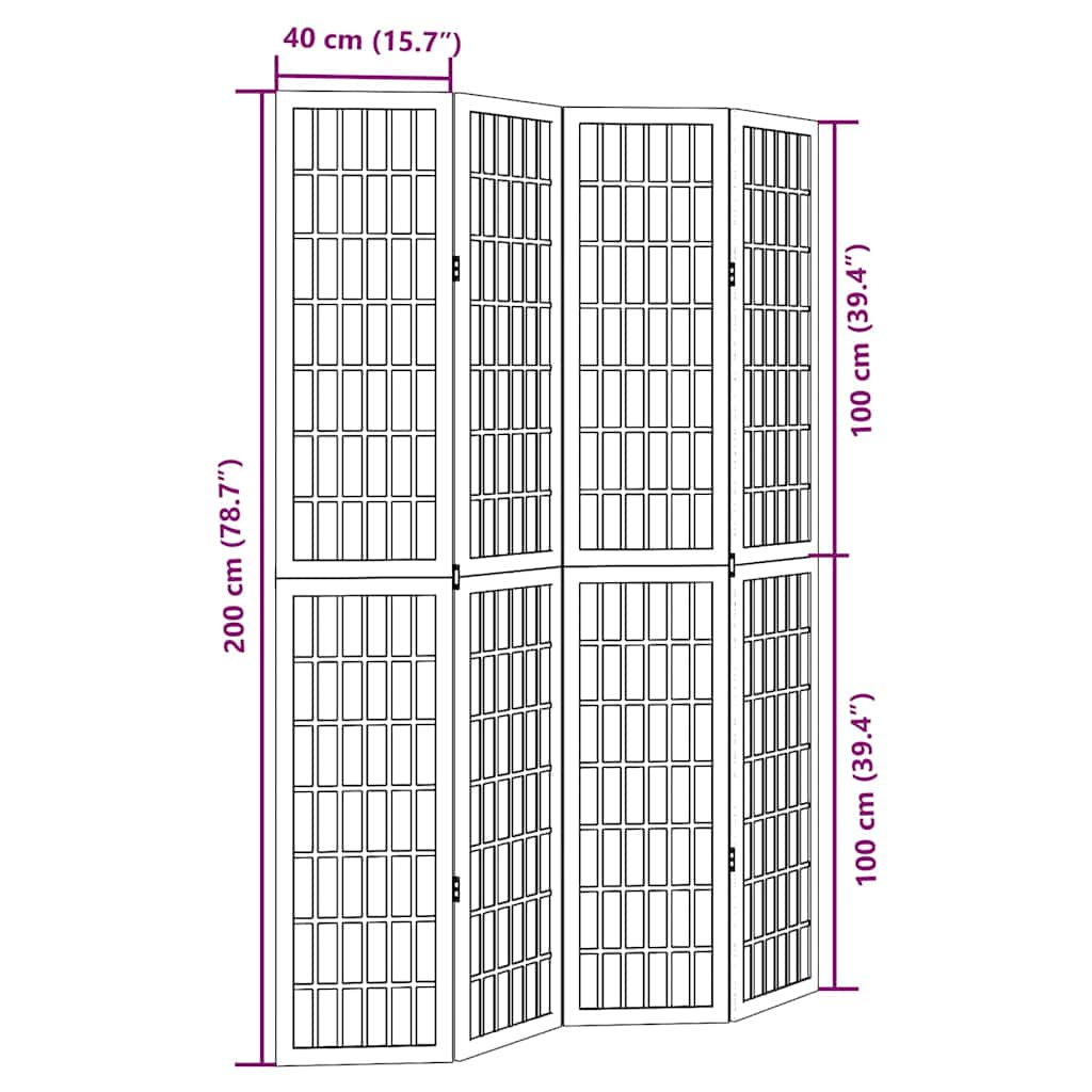vidaXL Room Divider 4 Panels Black Solid Wood Paulownia