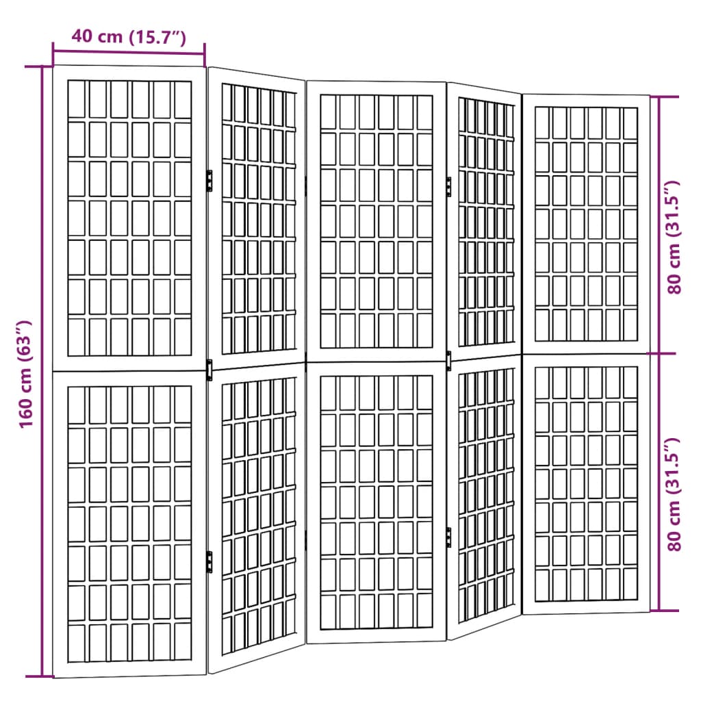 vidaXL Room Divider 5 Panels Black Solid Wood Paulownia