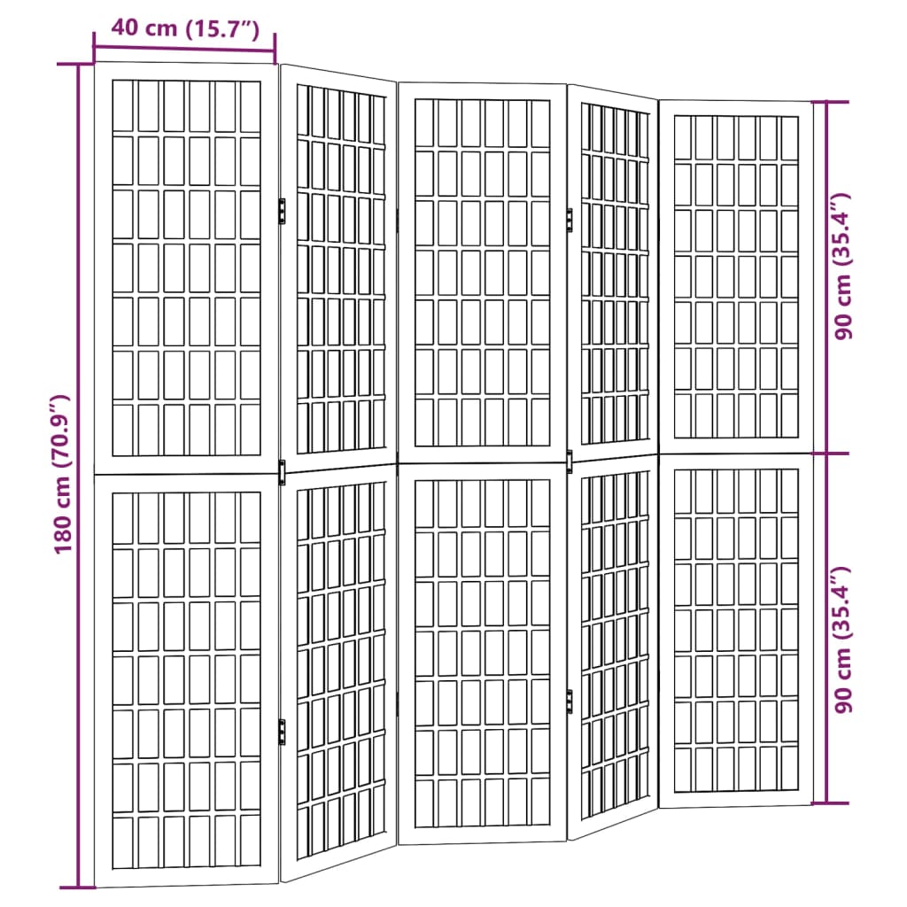 vidaXL Room Divider 5 Panels Black Solid Wood Paulownia