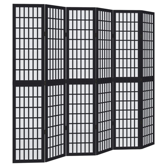 vidaXL Room Divider 6 Panels Black Solid Wood Paulownia