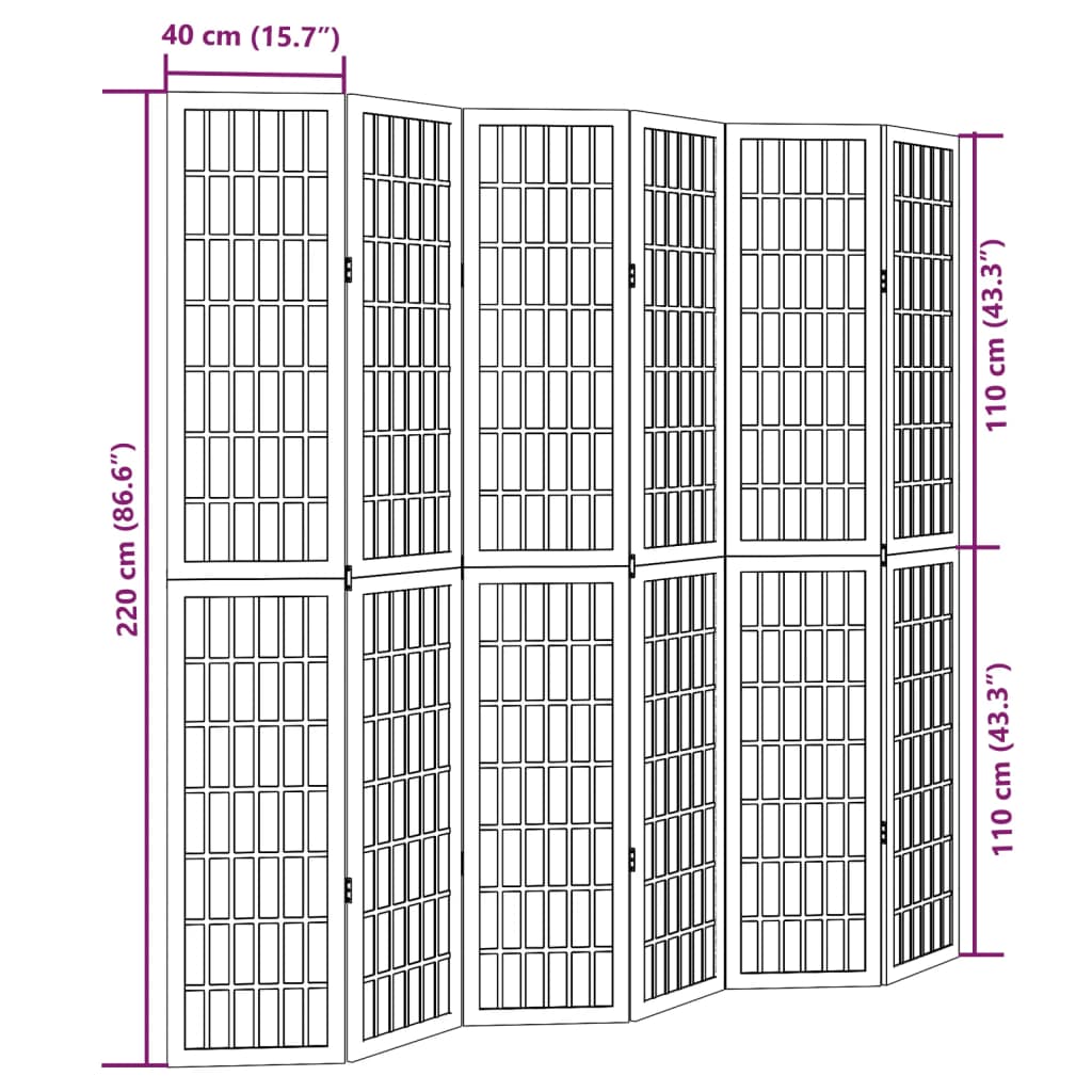 vidaXL Room Divider 6 Panels Black Solid Wood Paulownia