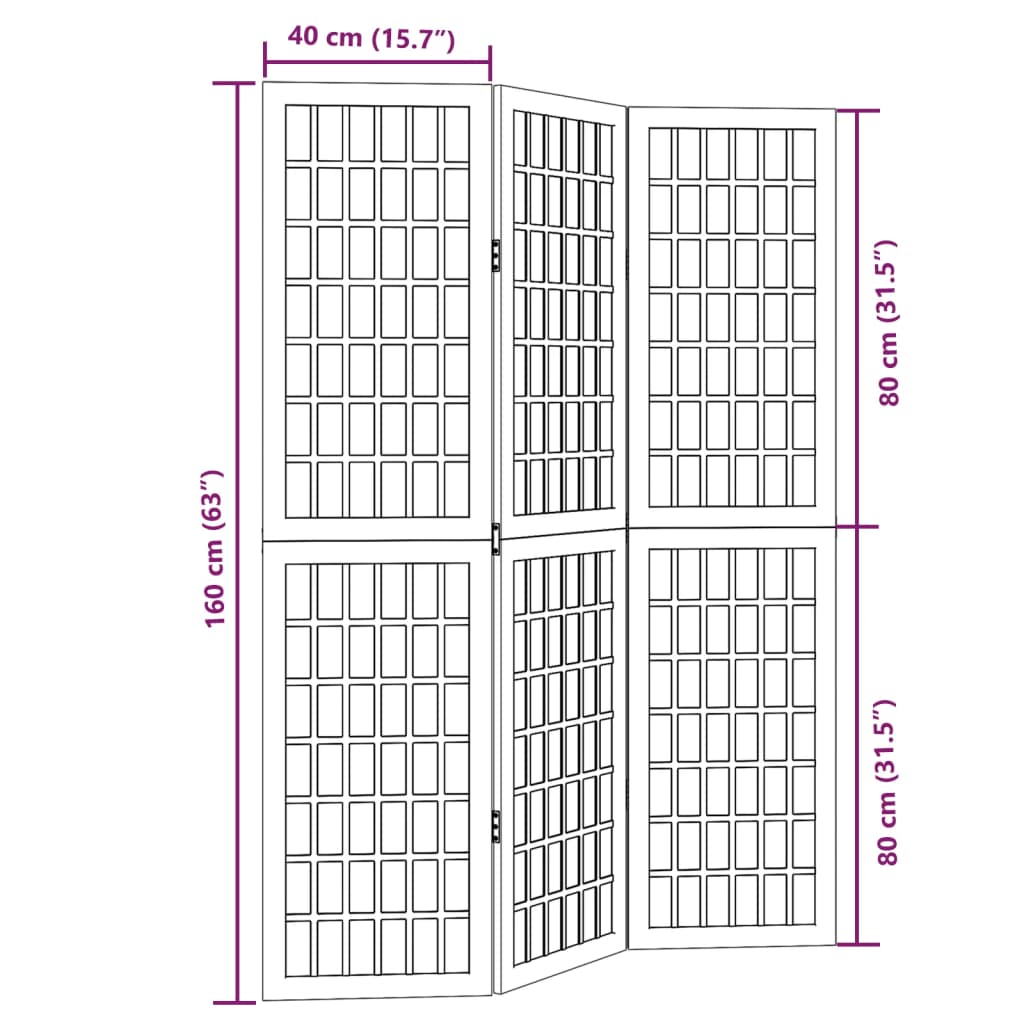 vidaXL Room Divider 3 Panels White Solid Wood Paulownia
