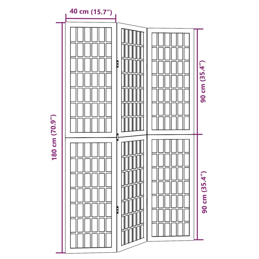 vidaXL Room Divider 3 Panels White Solid Wood Paulownia