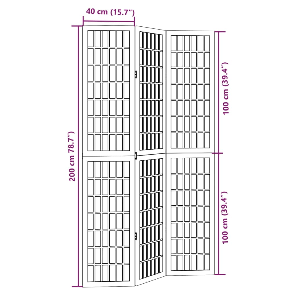 vidaXL Room Divider 3 Panels White Solid Wood Paulownia