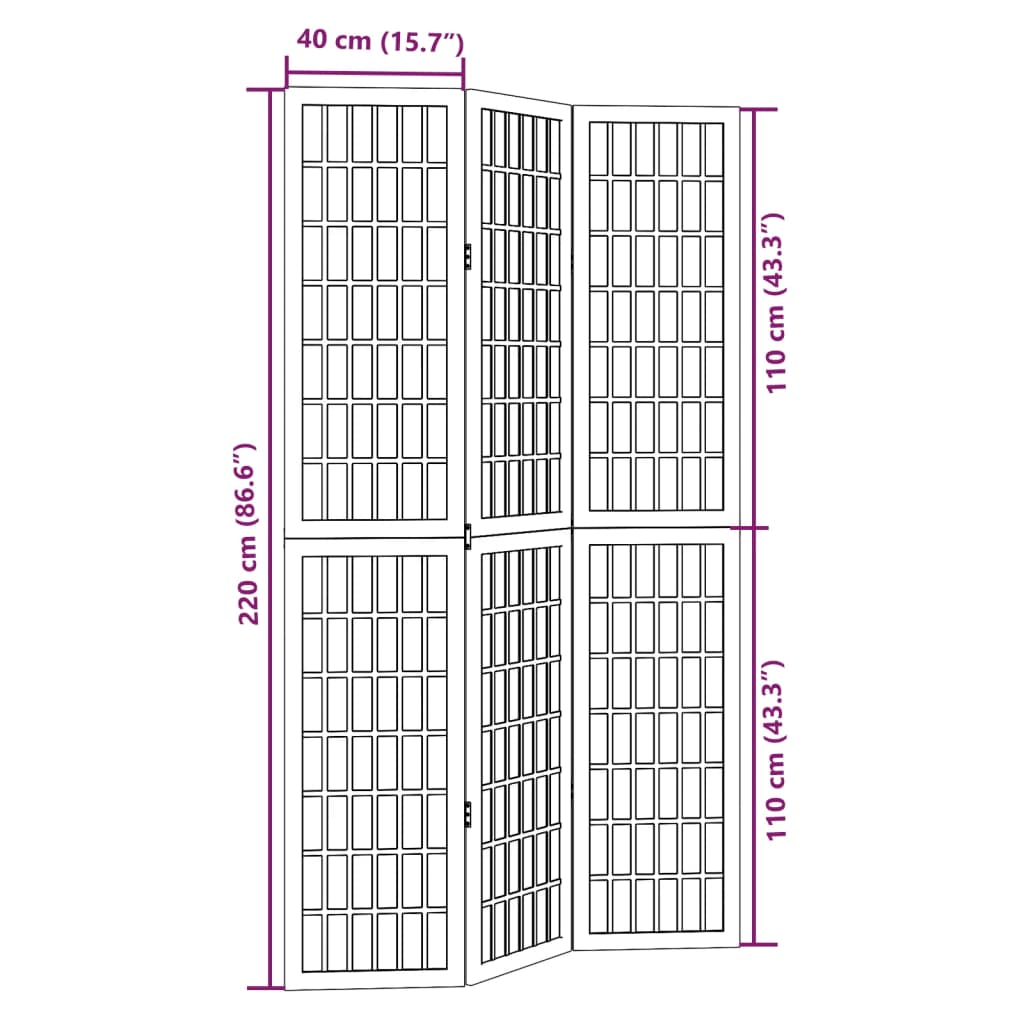 vidaXL Room Divider 3 Panels White Solid Wood Paulownia
