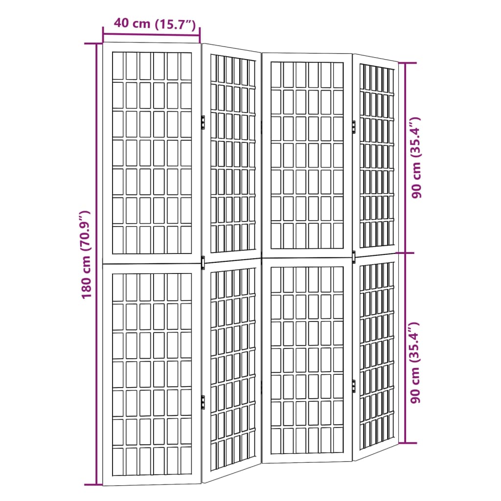 vidaXL Room Divider 4 Panels White Solid Wood Paulownia