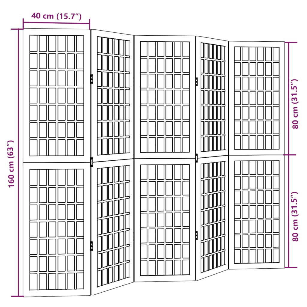 vidaXL Room Divider 5 Panels White Solid Wood Paulownia