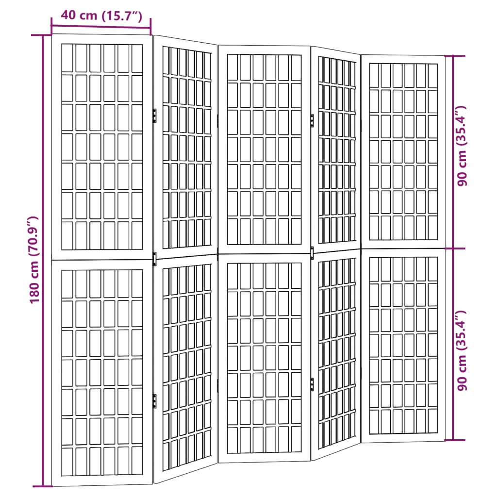 vidaXL Room Divider 5 Panels White Solid Wood Paulownia