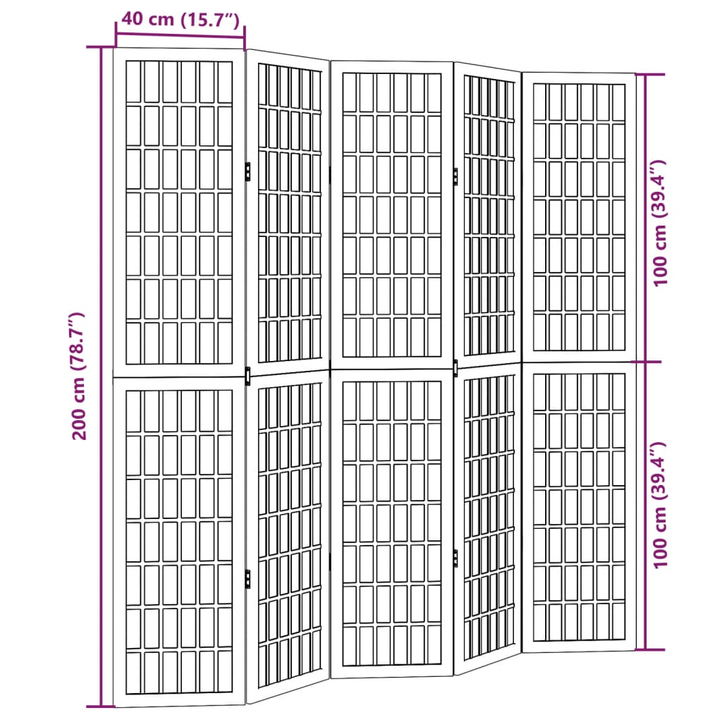 vidaXL Room Divider 5 Panels White Solid Wood Paulownia