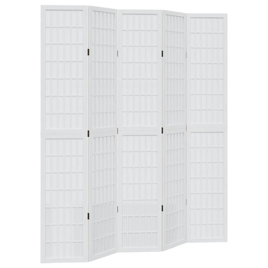 vidaXL Room Divider 5 Panels White Solid Wood Paulownia