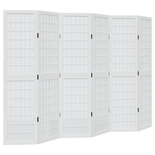 vidaXL Room Divider 6 Panels White Solid Wood Paulownia