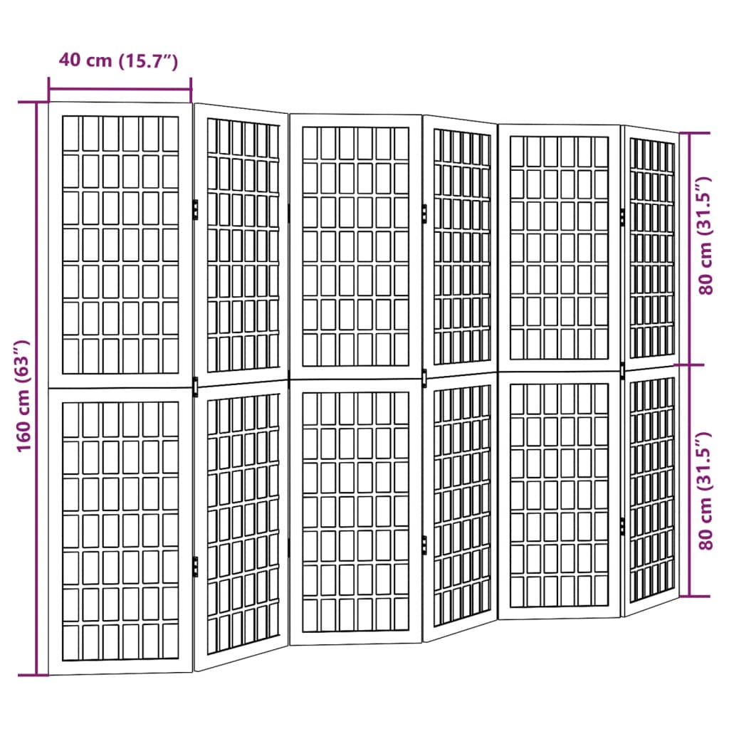 vidaXL Room Divider 6 Panels White Solid Wood Paulownia