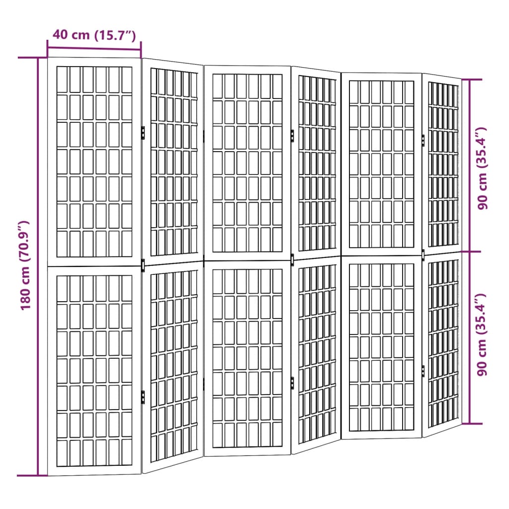 vidaXL Room Divider 6 Panels White Solid Wood Paulownia