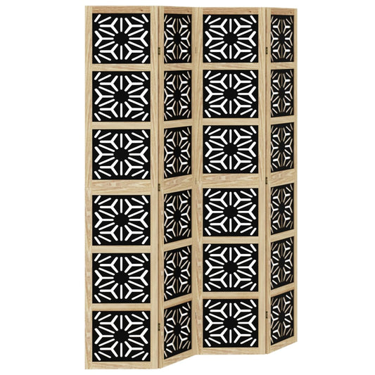vidaXL Room Divider 4 Panels Brown and Black Solid Wood Paulownia