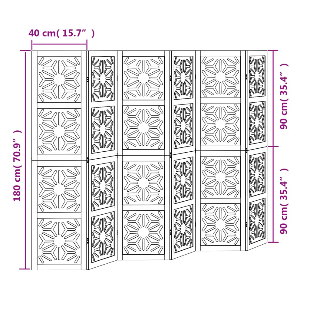 vidaXL Room Divider 5 Panels Brown and Black Solid Wood Paulownia