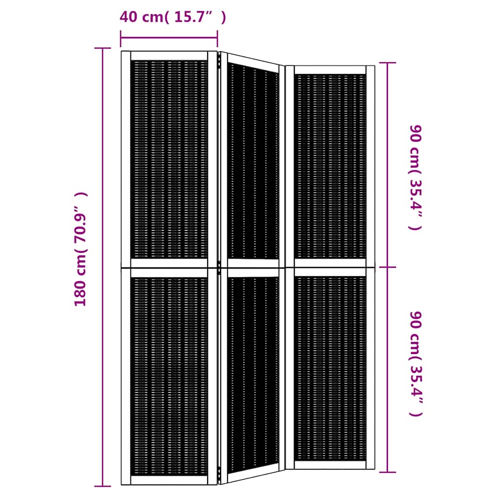 vidaXL Room Divider 3 Panels Brown Solid Wood Paulownia