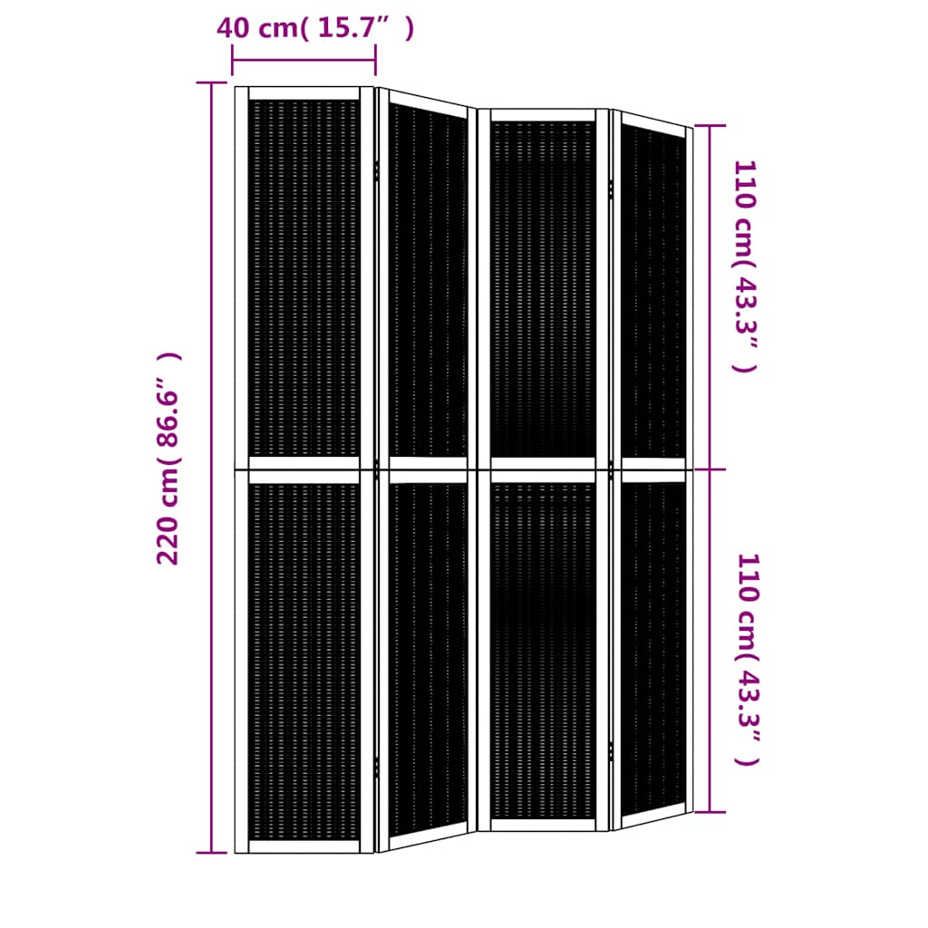 vidaXL Room Divider 4 Panels Brown Solid Wood Paulownia
