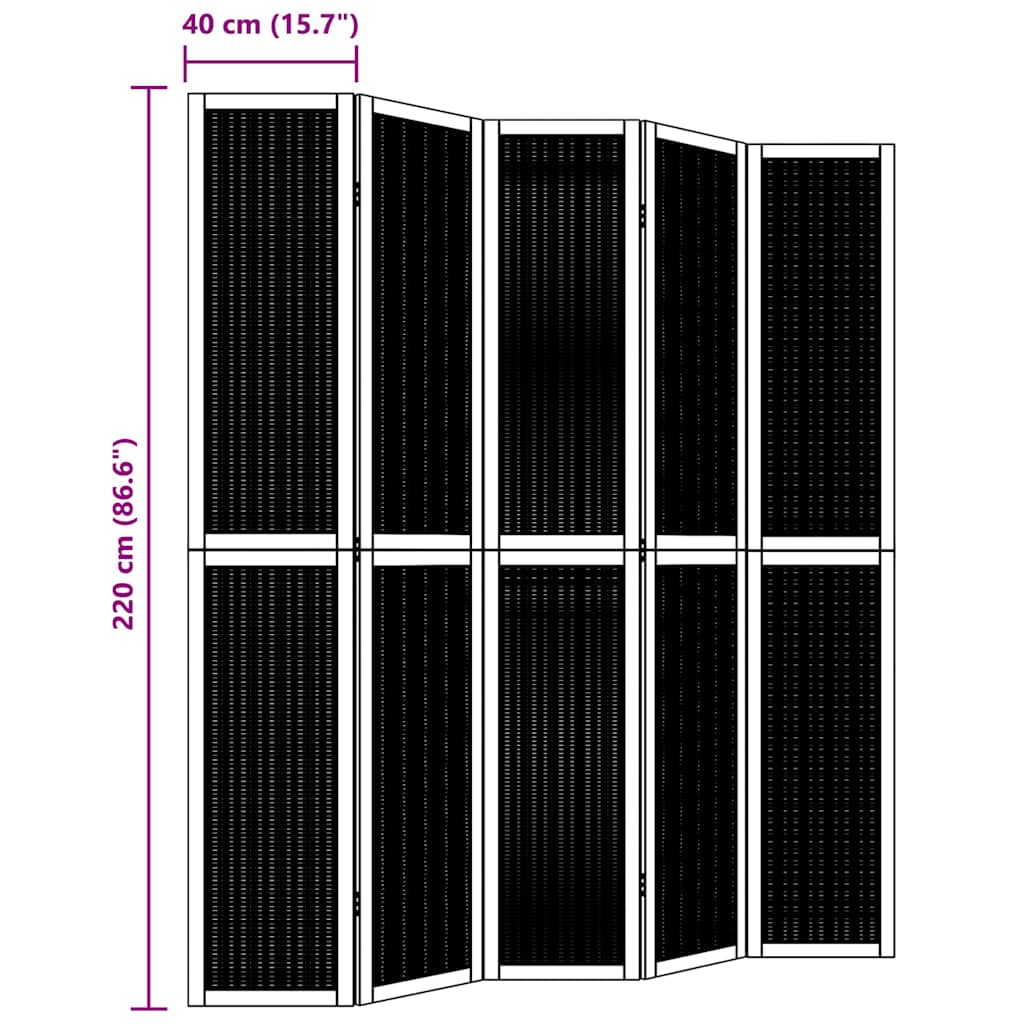 vidaXL Room Divider 5 Panels Brown Solid Wood Paulownia