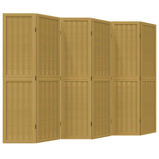 vidaXL Room Divider 6 Panels Brown Solid Wood Paulownia