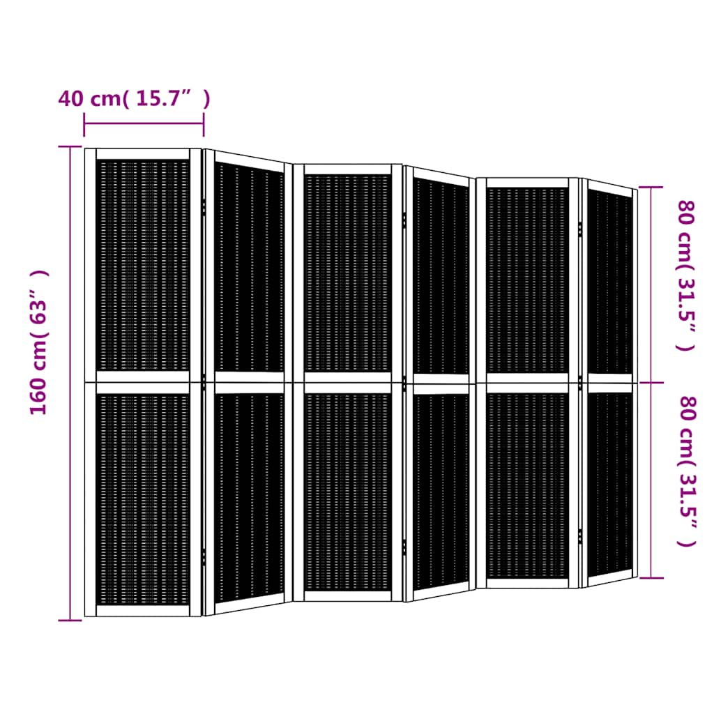 vidaXL Room Divider 6 Panels Brown Solid Wood Paulownia