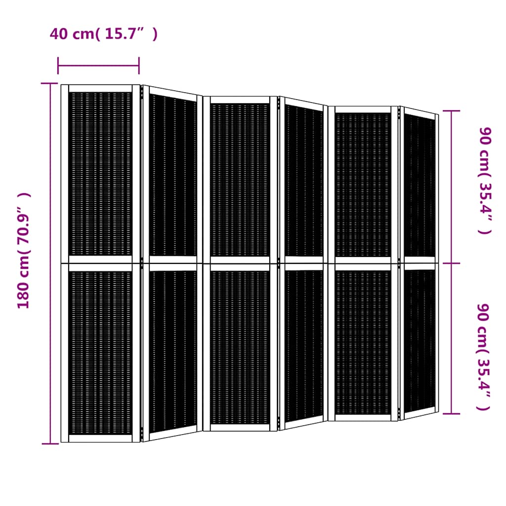 vidaXL Room Divider 6 Panels Brown Solid Wood Paulownia