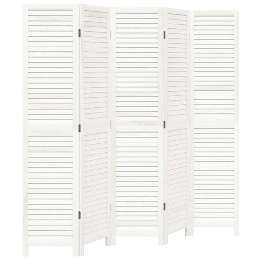 vidaXL Room Divider 5 Panels Retro White Solid Wood Paulownia