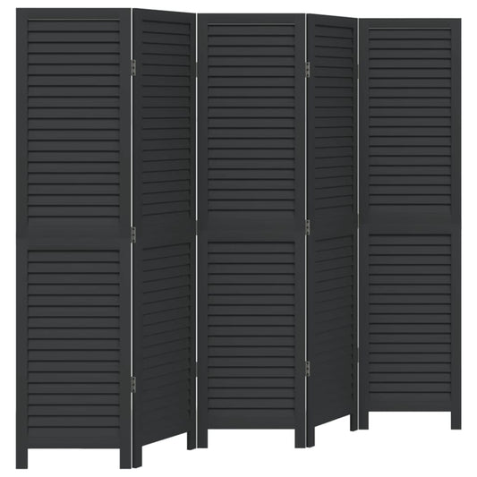 vidaXL Room Divider 5 Panels Black Solid Wood Paulownia